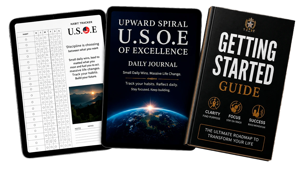 Self-improvement digital books including habit tracker, daily journal, and getting started guide for personal growth and productivity.